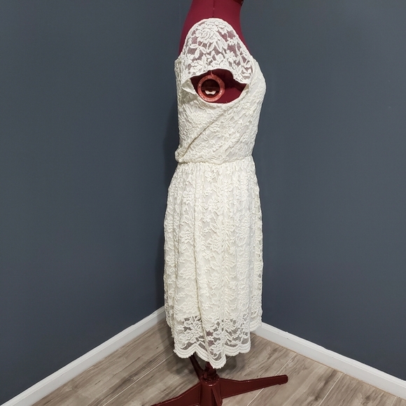 Coii Cream Lace Midi Short Sleeve Dress Women's Size Large - Picture 2 of 6